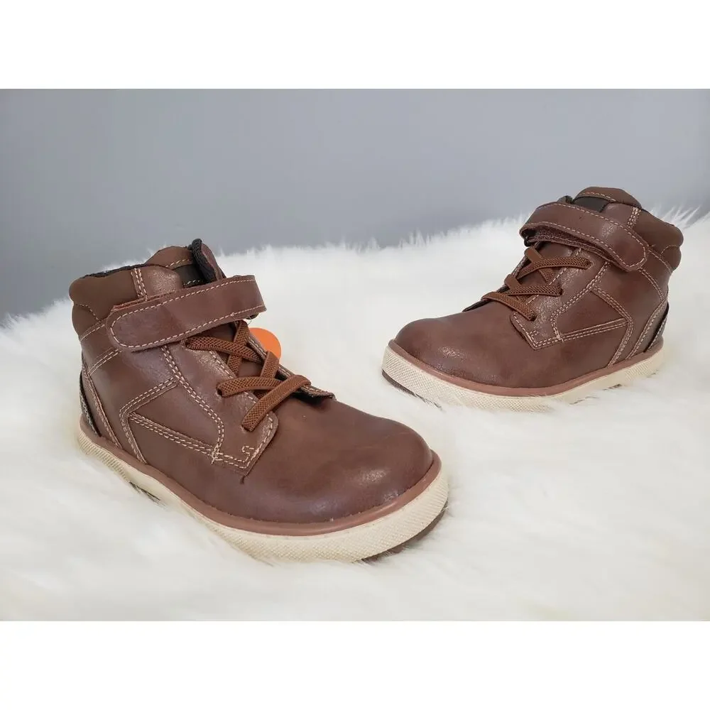 NEW Toddler Easy On Off‎ Boot Size 5 Brown Winter fall Faux Leather Combat biker